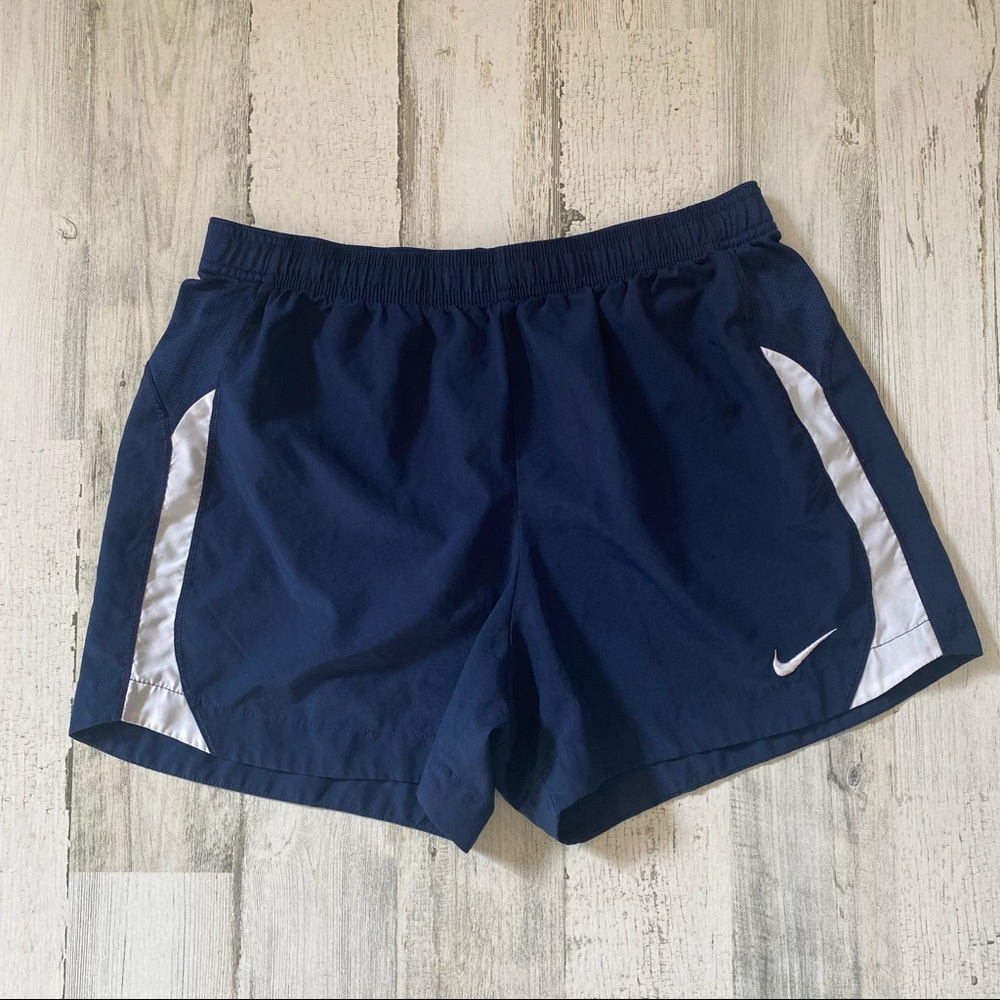 Nike Dri-FIT Running Shorts Women’s M Navy Blue Mesh Lined Drawstring Gym Active